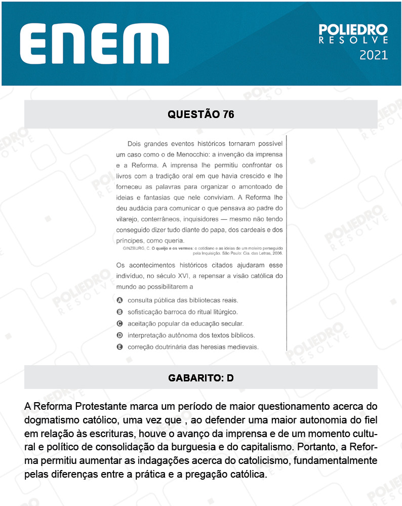 Questão 76 - 1º DIA - Prova Branca - ENEM 2020