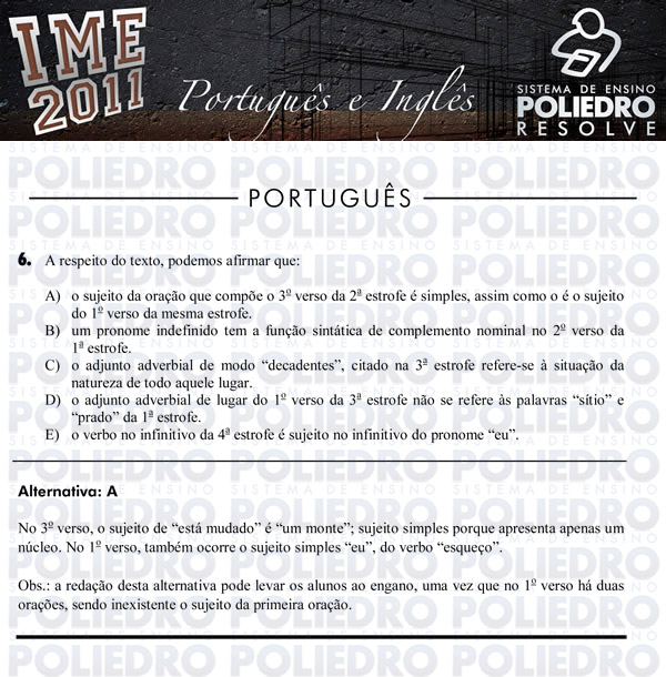 Questão 6 - Português e Inglês - IME 2011