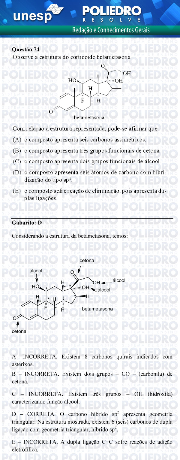 Questão 74 - 1ª Fase - UNESP 2012