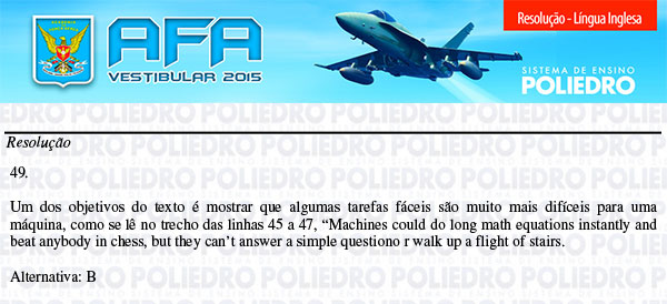 Questão 49 - Prova Modelo B - AFA 2015