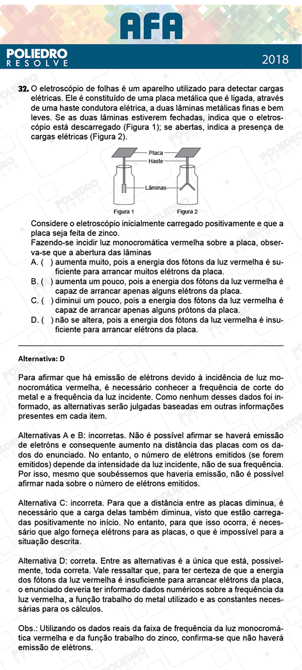 Questão 32 - Prova Modelo B - AFA 2019