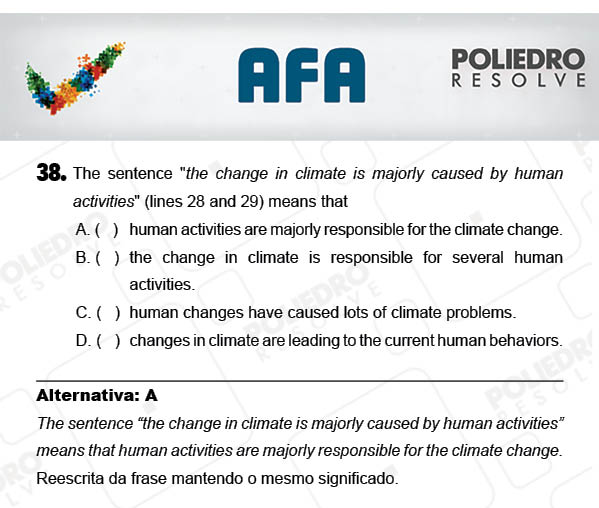 Questão 38 - Prova Modelo A - AFA 2018