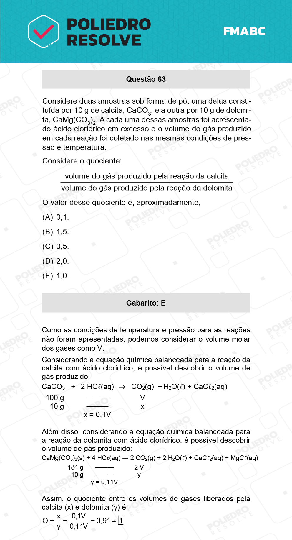 Questão 63 - Fase única - FMABC 2022