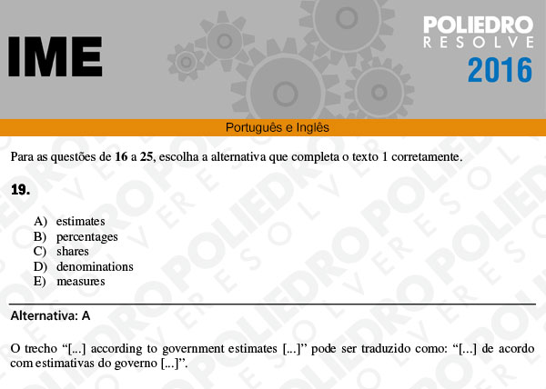 Questão 19 - Português e Inglês - IME 2016
