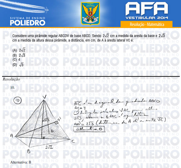 Questão 10 - Prova Modelo B - AFA 2014