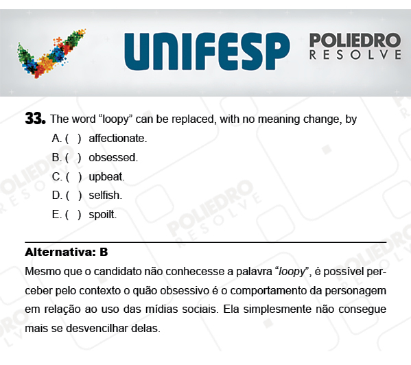 Questão 33 - 1º Dia - UNIFESP 2018