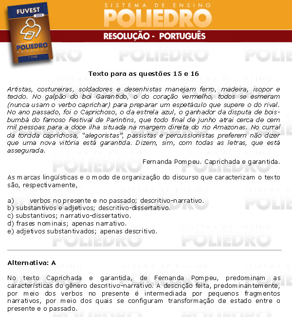 Questão 15 - 1ª Fase - FUVEST 2009