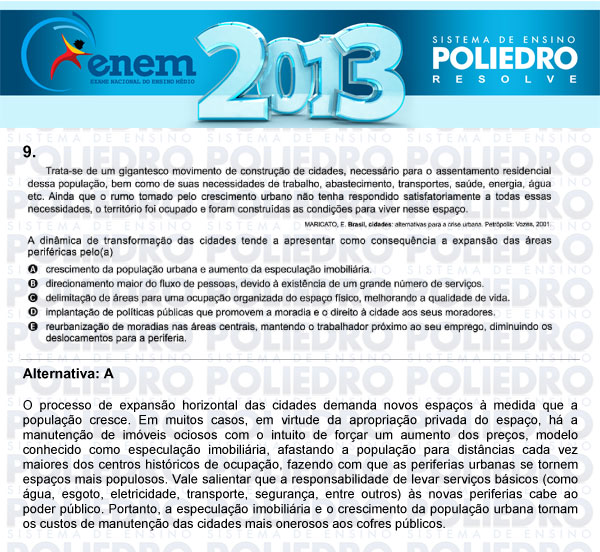 Questão 9 - Sábado (Prova Amarela) - ENEM 2013