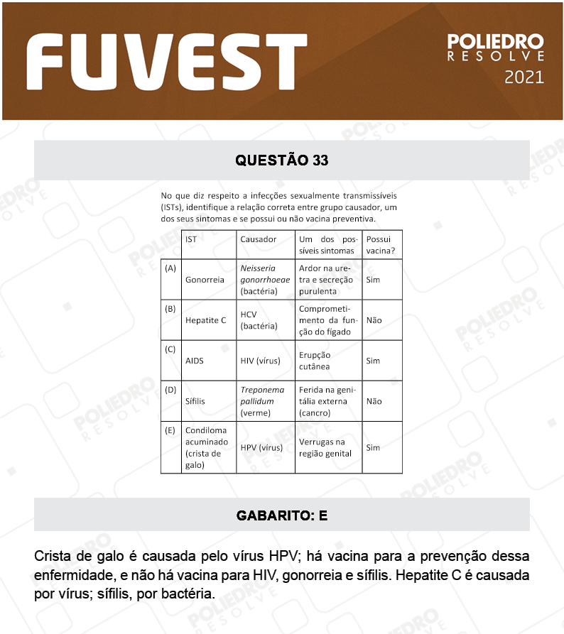 Questão 33 - 1ª Fase - FUVEST 2021