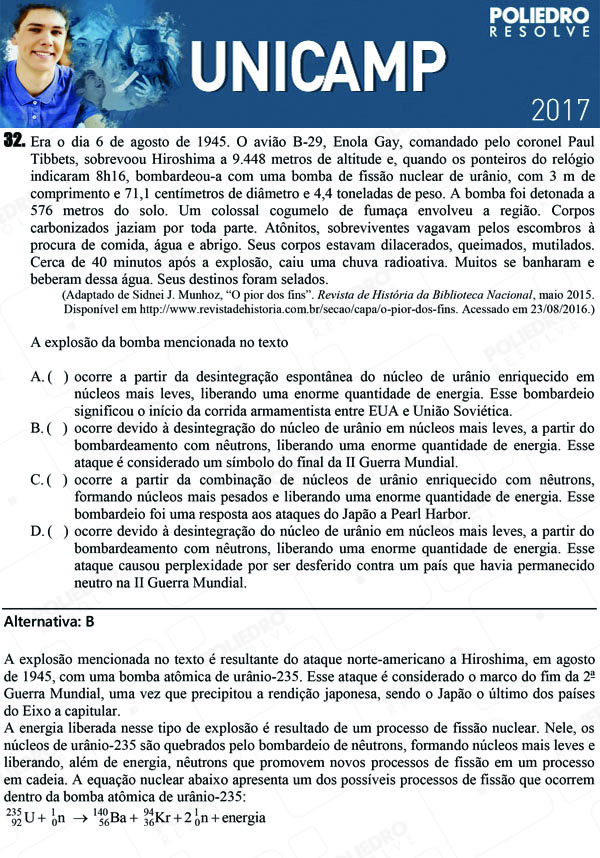 Questão 32 - 1ª Fase - UNICAMP 2017