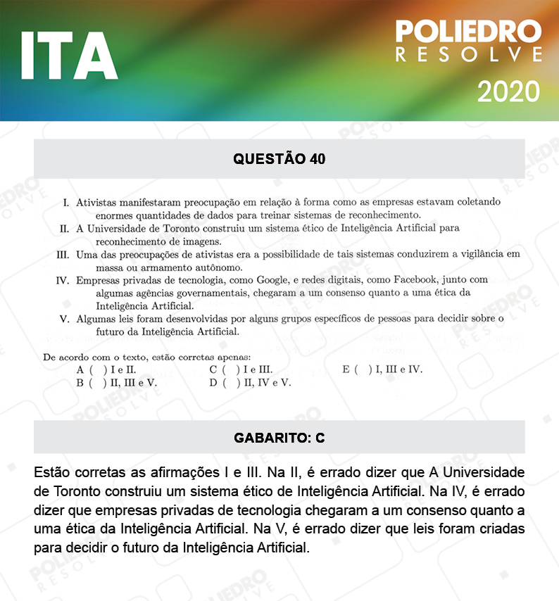 Questão 40 - 1ª Fase - ITA 2020