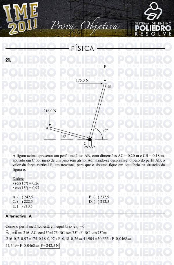 Questão 21 - Objetiva - IME 2011