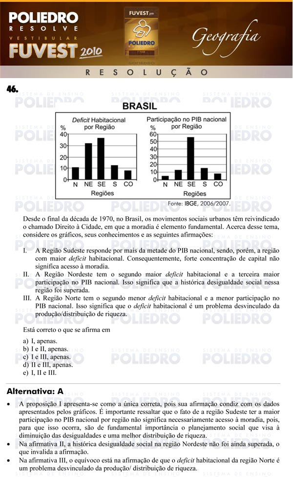 Questão 46 - 1ª Fase - FUVEST 2010