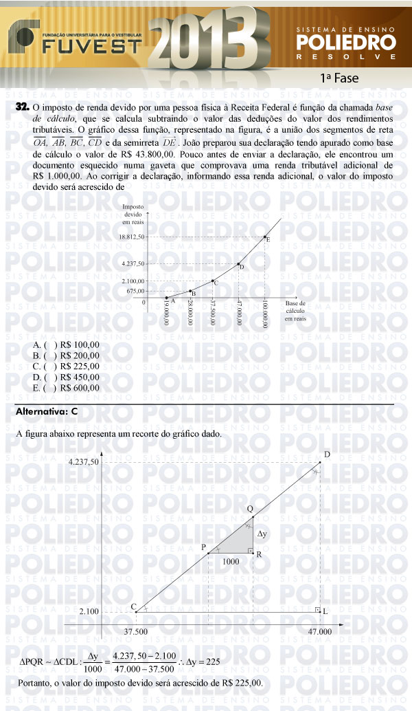 Questão 32 - 1ª Fase - FUVEST 2013