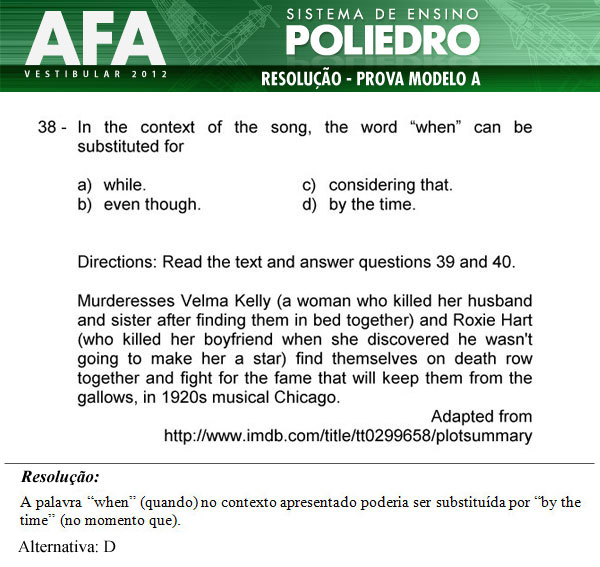Questão 38 - Prova Modelo A - AFA 2012