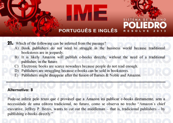 Questão 21 - Português e Inglês - IME 2013