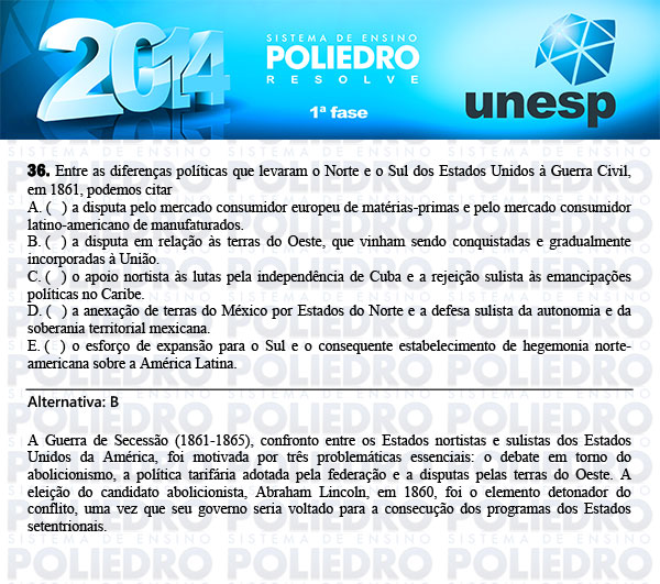 Questão 36 - 1ª Fase - UNESP 2014