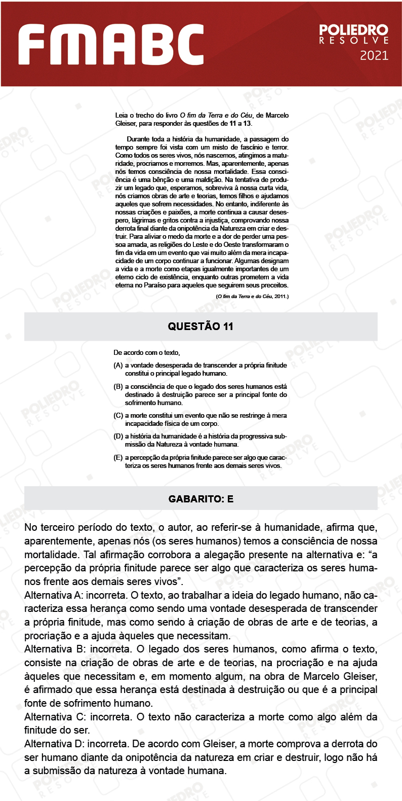 Questão 11 - Fase única - FMABC 2021