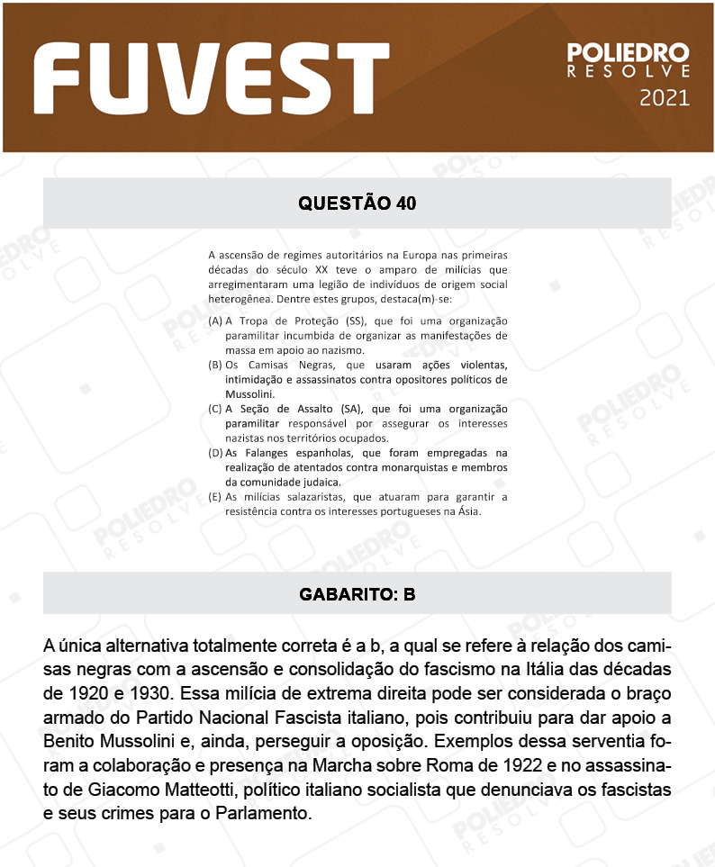 Questão 40 - 1ª Fase - FUVEST 2021