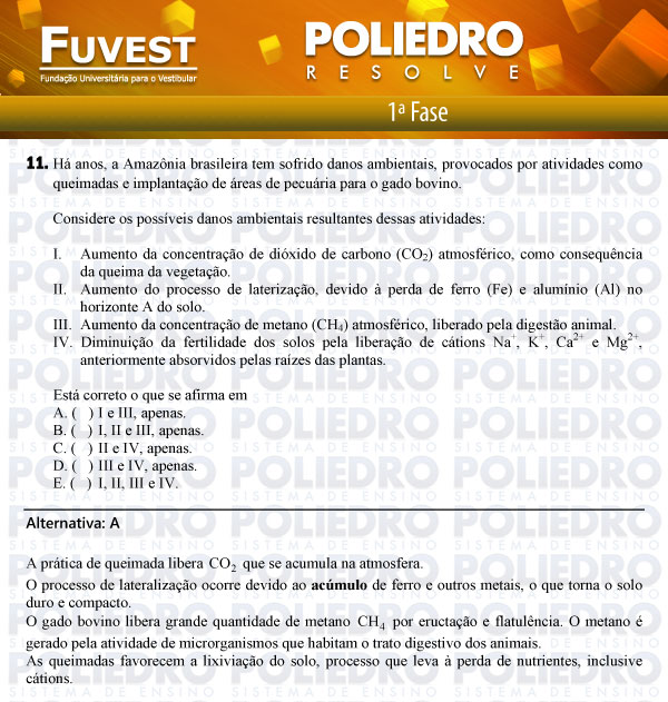 Questão 11 - 1ª Fase - FUVEST 2012