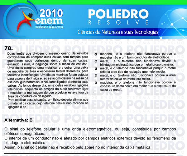 Questão 78 - Sábado (Prova azul) - ENEM 2010