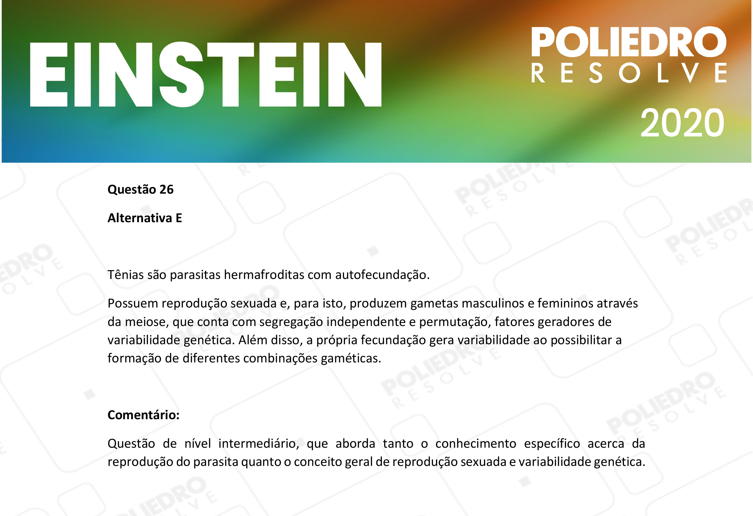 Questão 26 - Fase única - EINSTEIN 2020