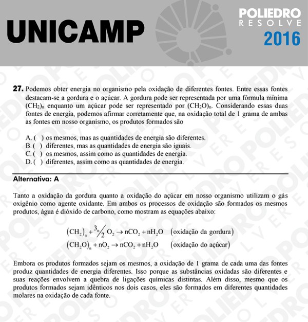 Questão 27 - 1ª Fase - UNICAMP 2016