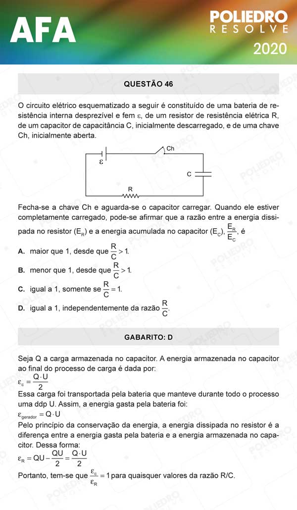 Questão 46 - Prova Modelo C - AFA 2020