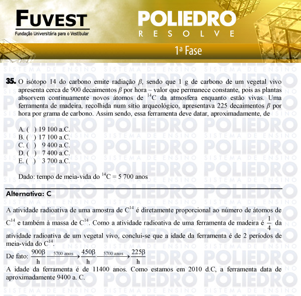 Questão 35 - 1ª Fase - FUVEST 2011