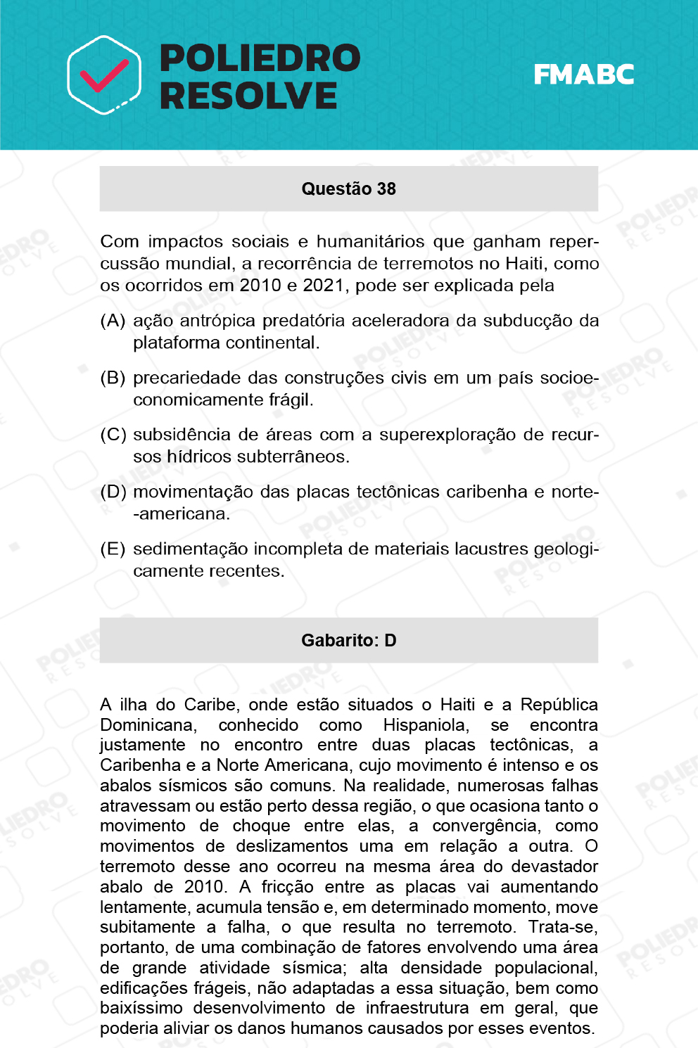 Questão 38 - Fase única - FMABC 2022