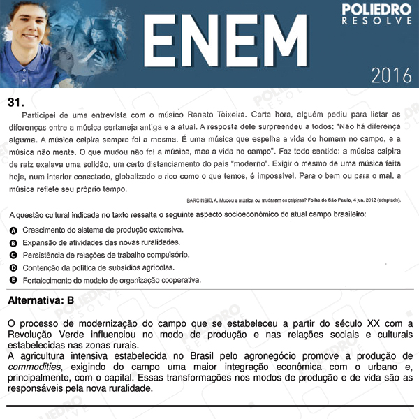 Questão 31 - 1º Dia (PROVA ROSA) - ENEM 2016