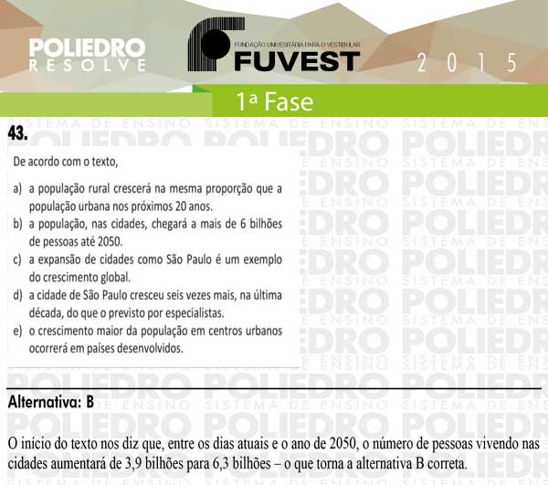 Questão 43 - 1ª Fase - FUVEST 2015