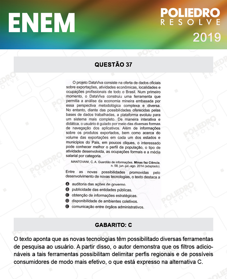 Questão 37 - 1º DIA - PROVA AMARELA - ENEM 2019