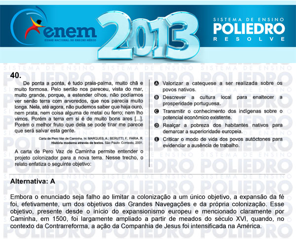 Questão 40 - Sábado (Prova Amarela) - ENEM 2013