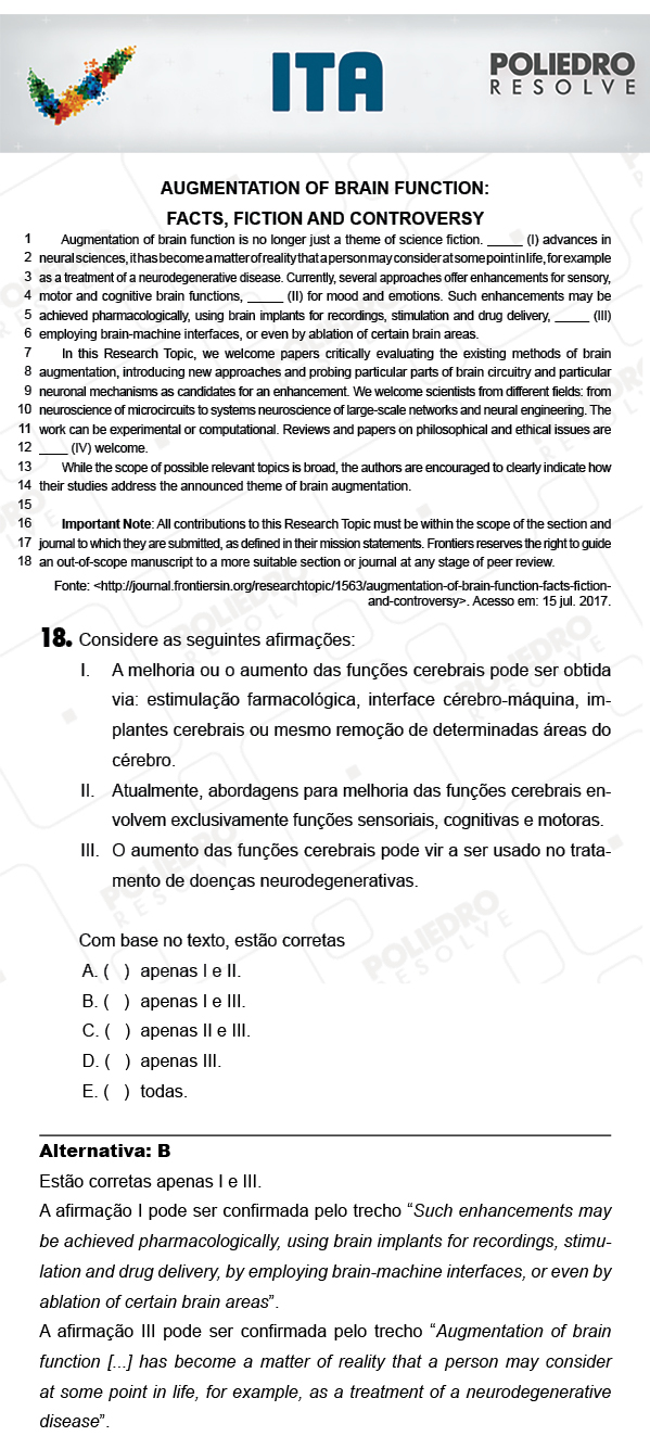 Questão 18 - Português / Inglês - ITA 2018