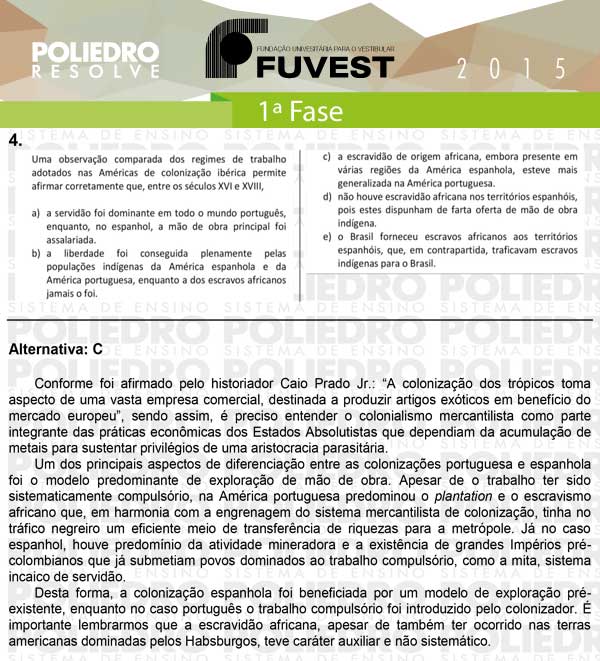 Questão 4 - 1ª Fase - FUVEST 2015