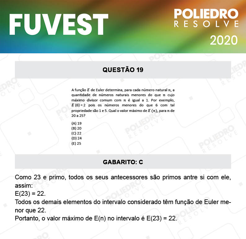 Questão 19 - 1ª Fase - Prova V - FUVEST 2020