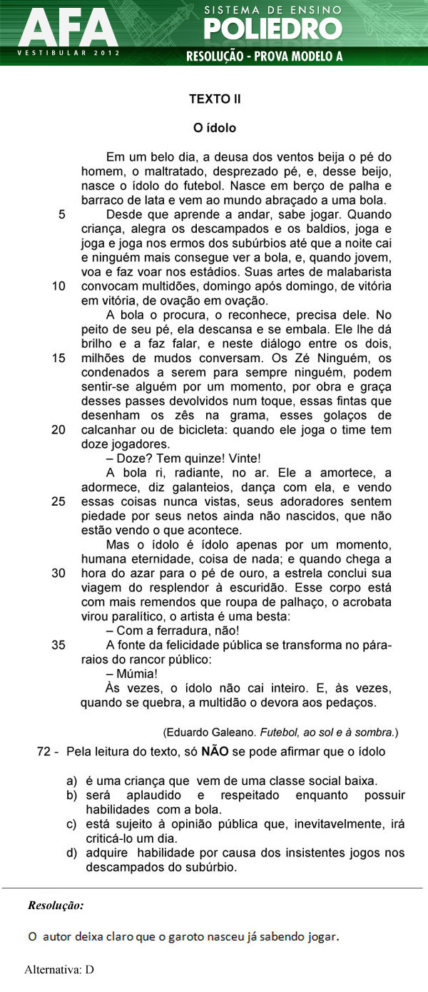 Questão 72 - Prova Modelo A - AFA 2012