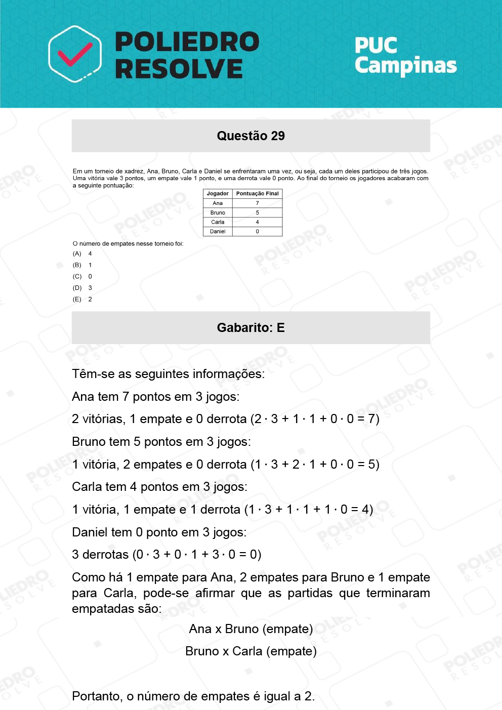 Questão 29 - Prova Geral e Medicina - PUC-Campinas 2022