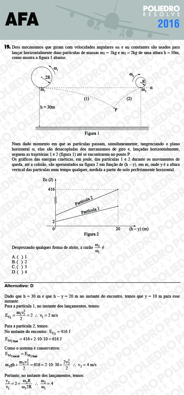 Questão 19 - Prova Modelo C - AFA 2016