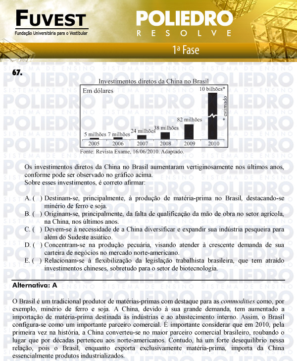 Questão 67 - 1ª Fase - FUVEST 2011
