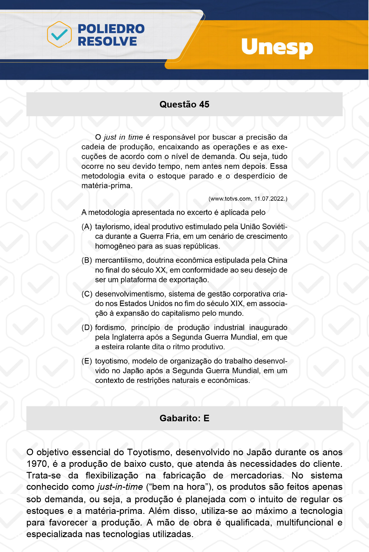 Questão 45 - 1ª Fase - UNESP 2024