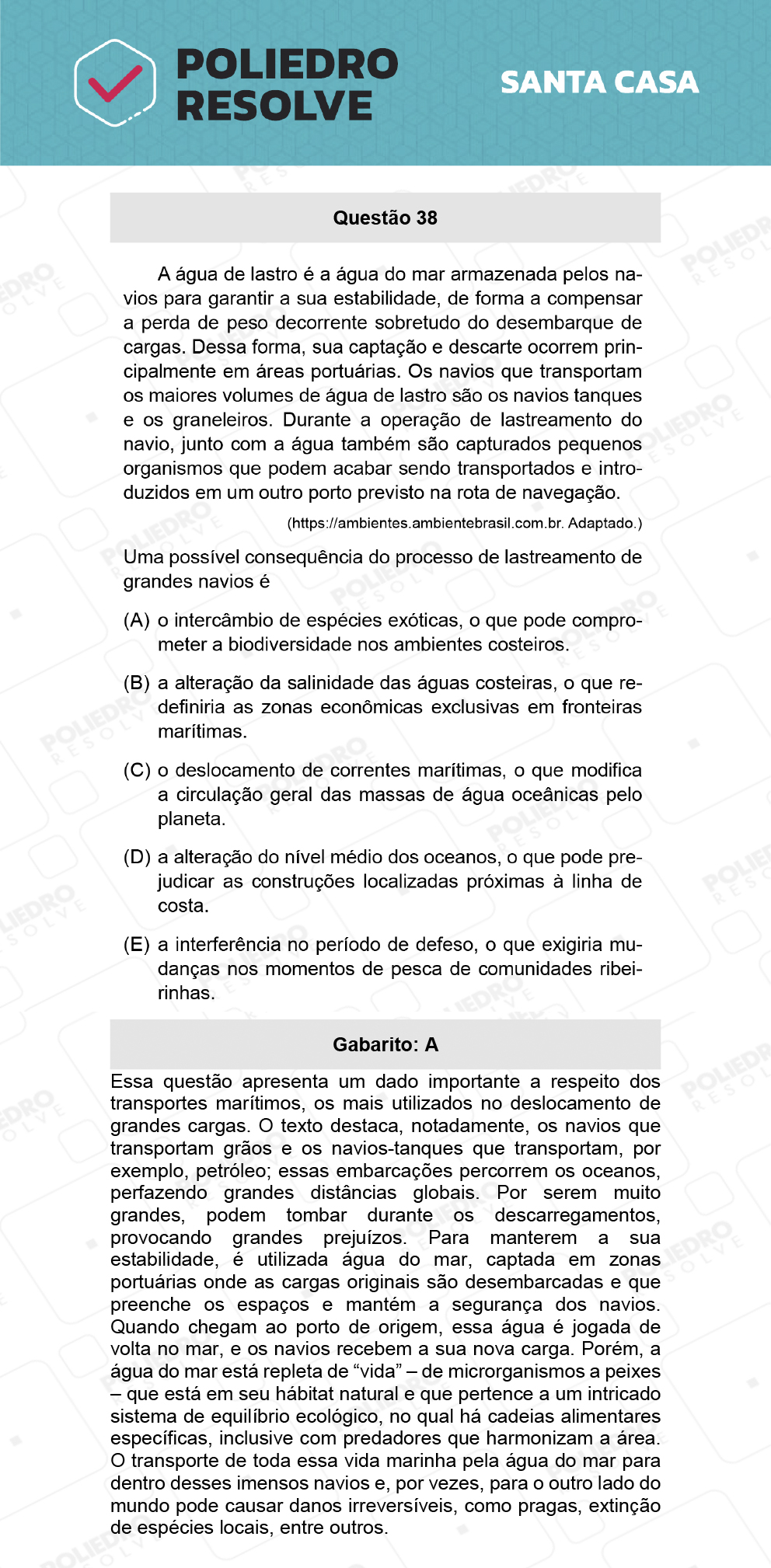 Questão 38 - 1º Dia - SANTA CASA 2022