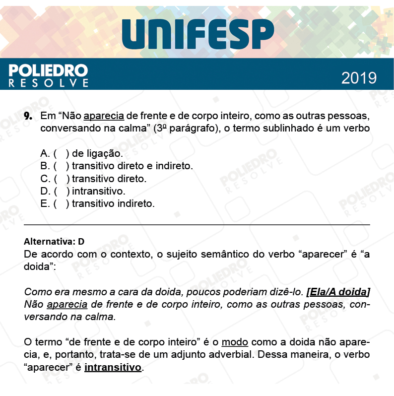 Questão 9 - Fase única - 1º Dia - UNIFESP 2019