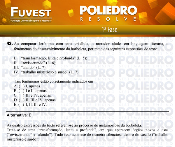 Questão 42 - 1ª Fase - FUVEST 2012