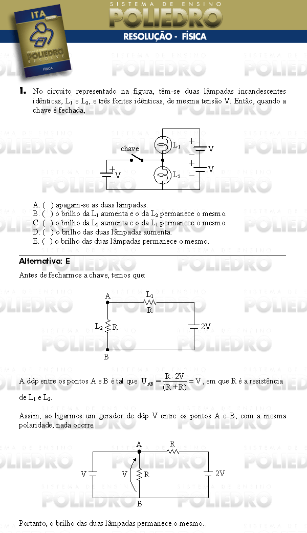 Questão 1 - Física - ITA 2008