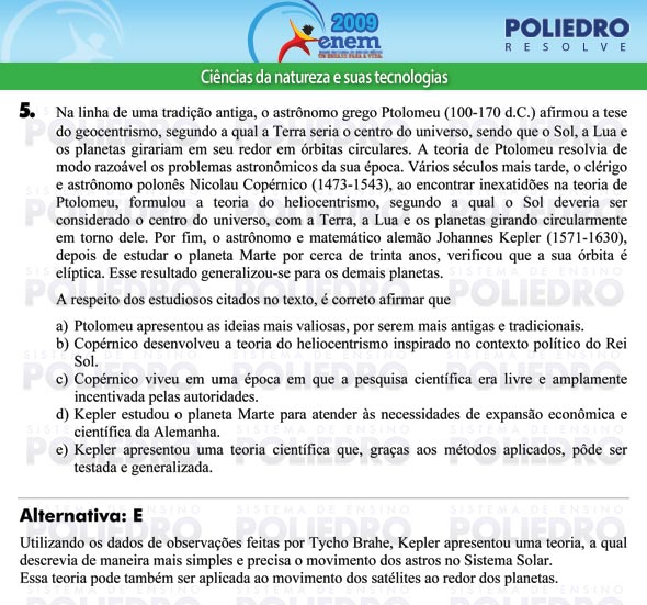 Questão 5 - Prova - ENEM 2009