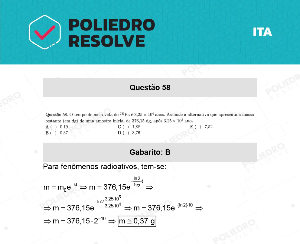 Questão 58 - 1ª Fase - ITA 2022