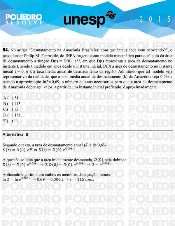 Questão 84 - 1ª Fase - UNESP 2015