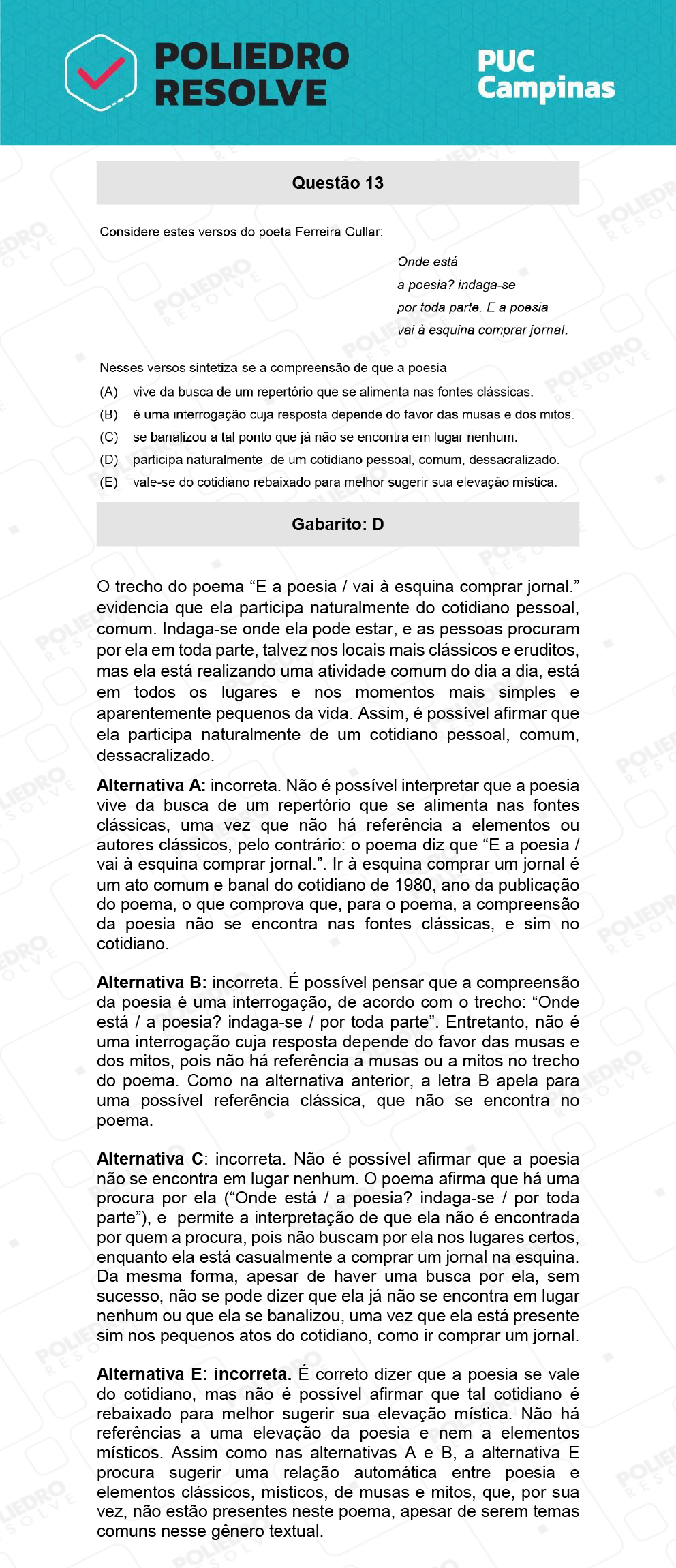 Questão 13 - Prova Geral e Medicina - PUC-Campinas 2022